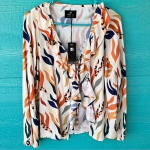 STANDARD ISSUE RUFFLE TIE FRONT SHIRT SAFARI PRINT SIZE MEDIUM NWT